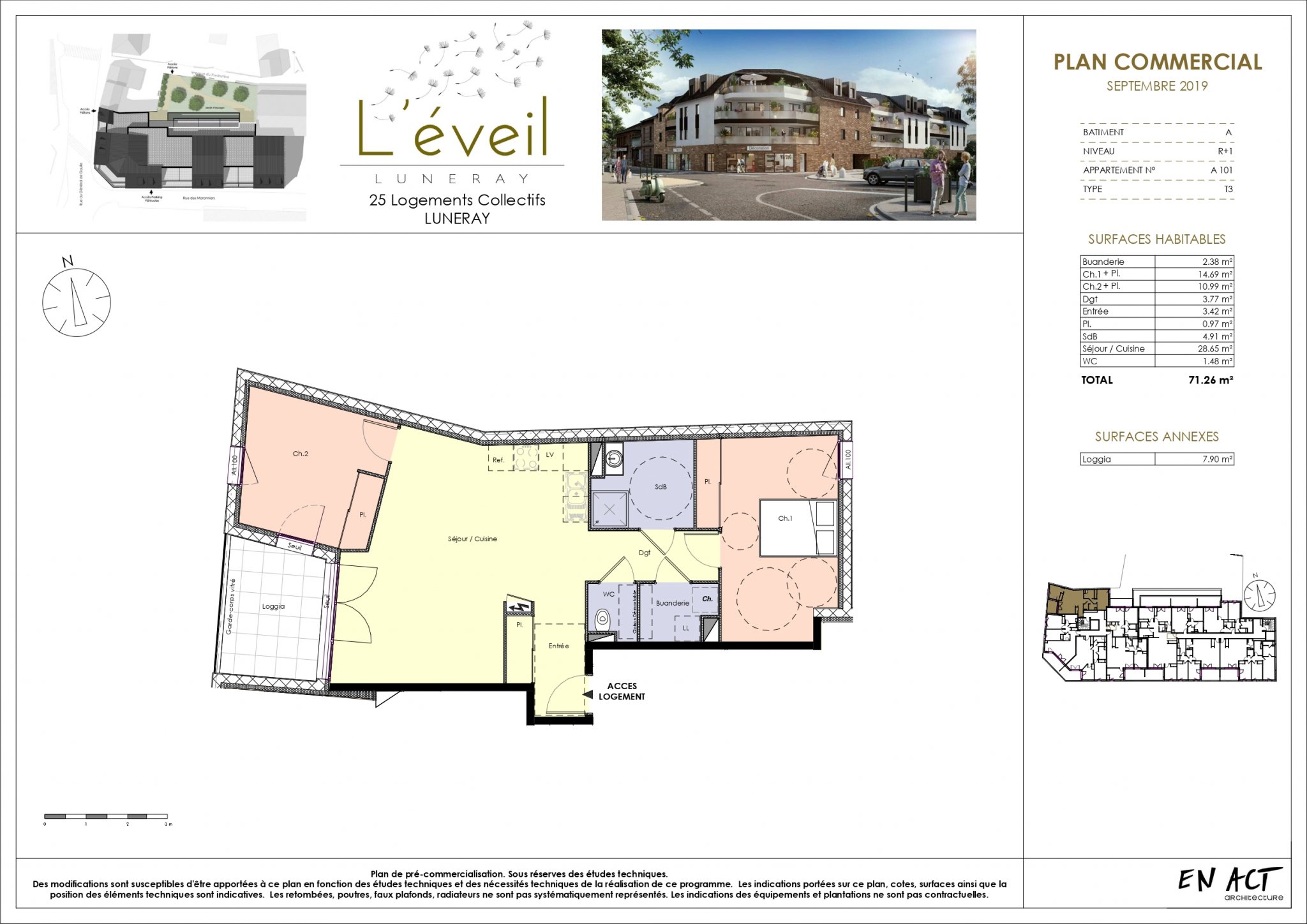 EN PLEIN CENTRE DE LUNERAY APPARTEMENT T3 RESIDENCE L'EVEIL